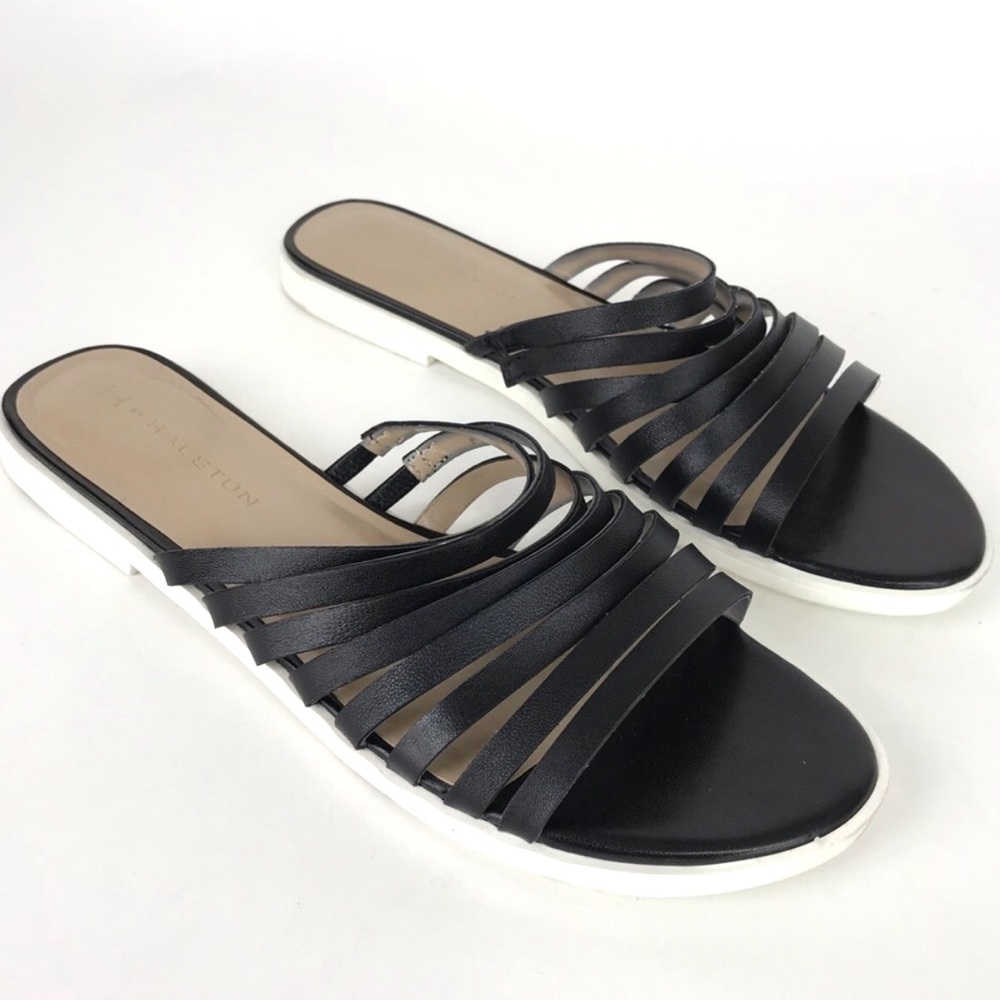 H by Halston Cora Leather Strappy Slide Sandals